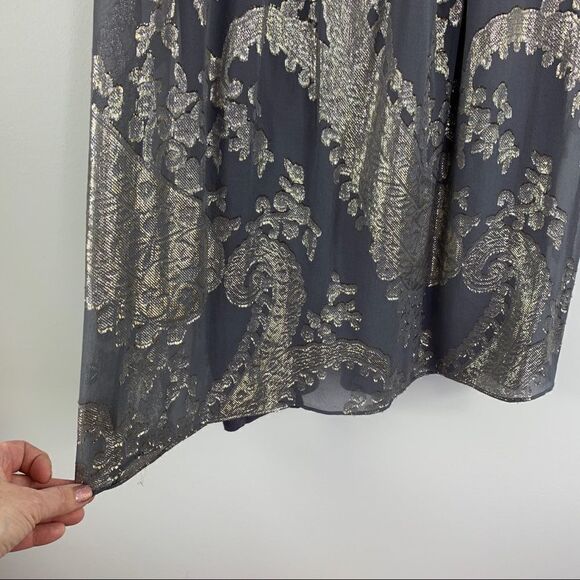 Nu Collective | Gray Gold‎ Sleeveless Metallic Drapeneck Silk Trapeze Dress XS - Picture 7 of 15